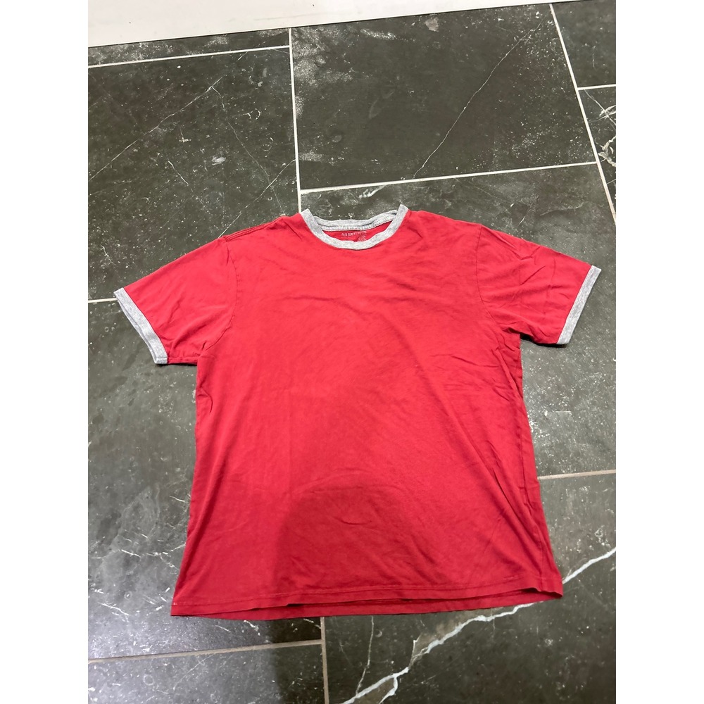 Old Navy Mens Ringer T-Shirt XL Red Grey Trim Cotton Short Sleeve Tee